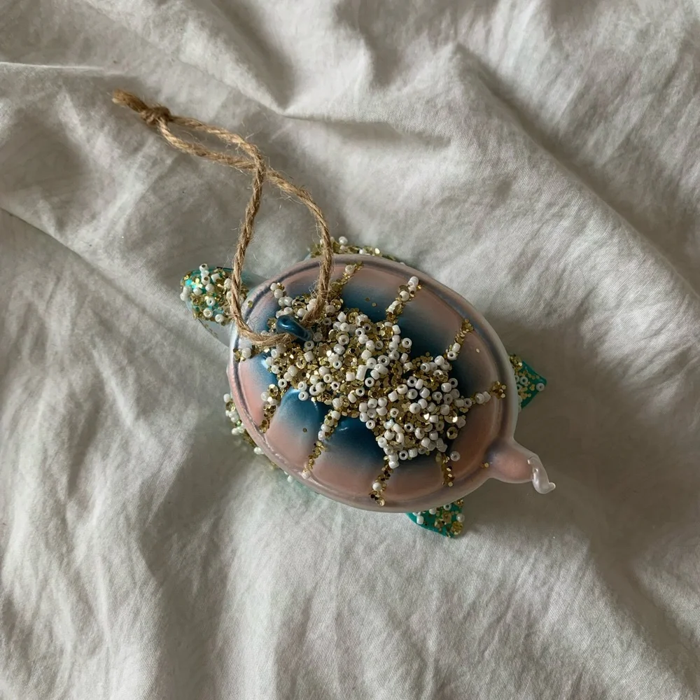 West Elm Set of 2 Glass Bedazzled Ornaments - Fish and Turtle